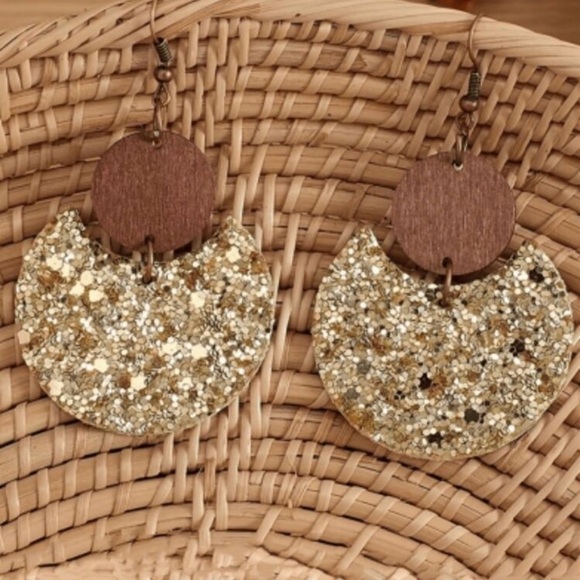 Gold and Brown Dangle Earrings - Picture 3 of 5